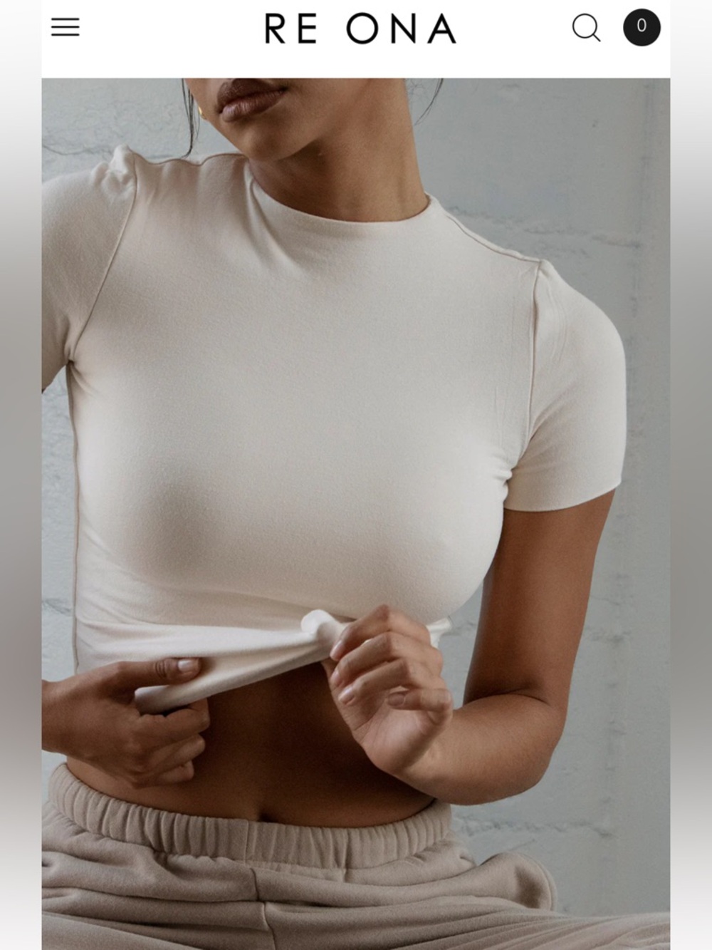RE ONA Women's Short Sleeve Crop Top IVORY